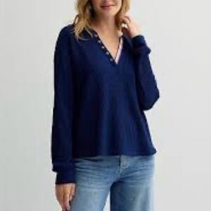 Elegant Navy Button-Detail Blouse
